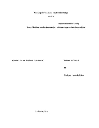 Multinacionalne kompanije I njihova uloga na Svetskom tržištu