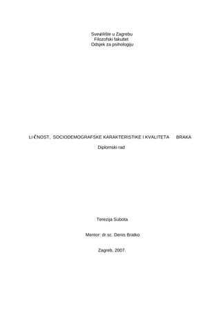 Ličnost, sociodemografske karakteristike i kvalitet braka