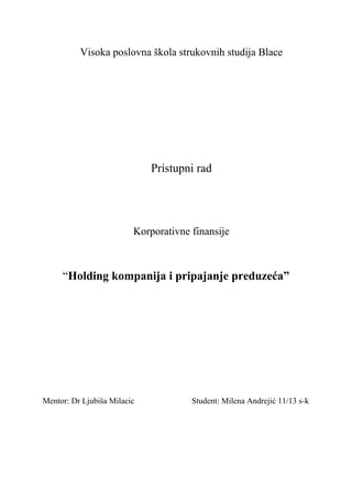 Holding kompanija i pripajanje preduzeća