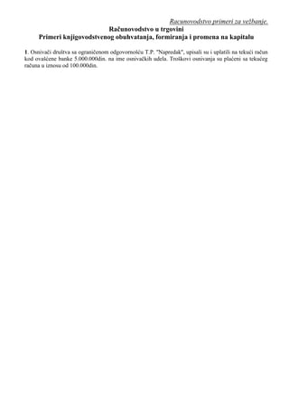 Računovodstvo u trgovini – Primeri knjigovodstvenog obuhvatanja, formiranja i promena na kapitalu