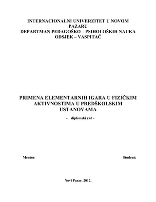 Primena elementarnih igara u predškolskom uzrastu