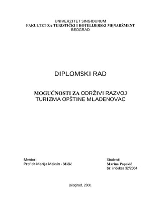 Mogućnosti za održivi razvoj turizma opštine Mladenovac