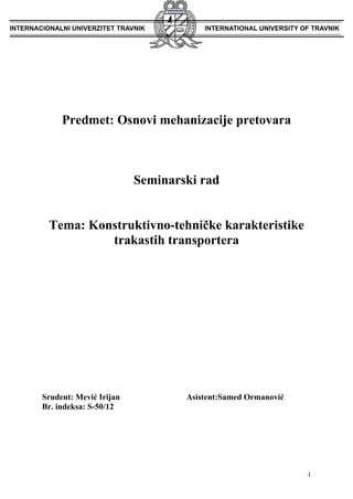 Konstruktivno-tehničke karakteristike trakastih transportera