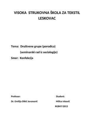 Društvene grupe – Porodica