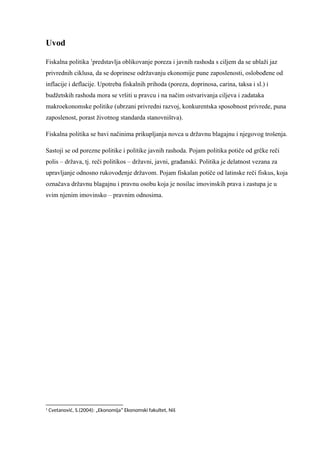 Pojam i značaj fiskalne politike u funkciji makroekonomske stabilnosti Srbije