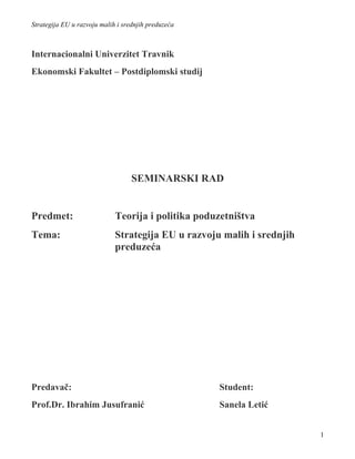 Strategija EU u razvoju SME