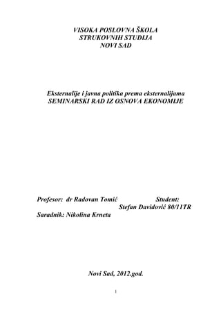 Eksternalije i javna politika prema eksternalijama