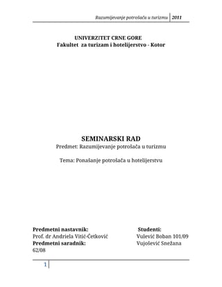 Ponašanje potrošača u hotelijerstvu