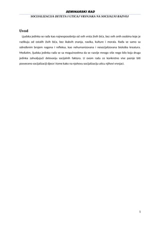 Socijalizacija deteta i uticaj vršnjaka