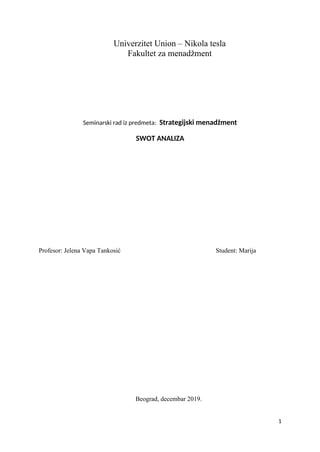 SWOT analiza kao bitan elemenat procesa planiranja