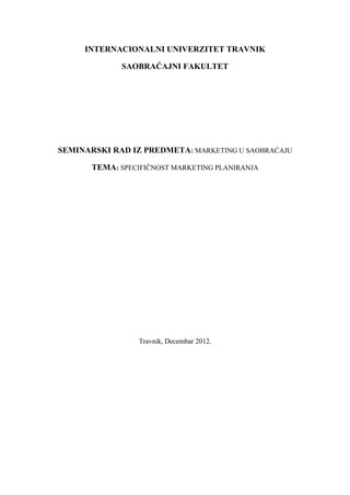 Specifičnost marketing  planiranja