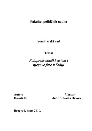 Polupredsednički sistem i njegove faze u Srbiji