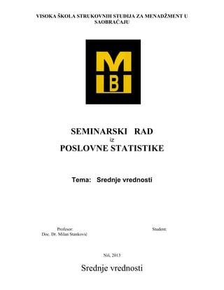 Poslovna statistika – Srednje vrednosti