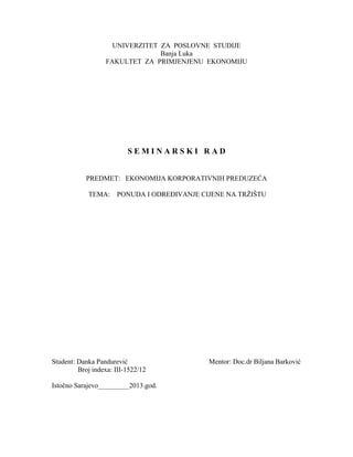 Ponuda i određivanje cijene na tržištu