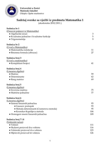 Sveska iz matematike 1 (za MF trogodisnji studij v1)