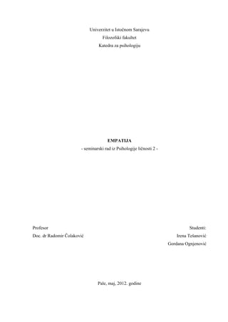 Empatija: seminarski rad iz psihologije ličnosti