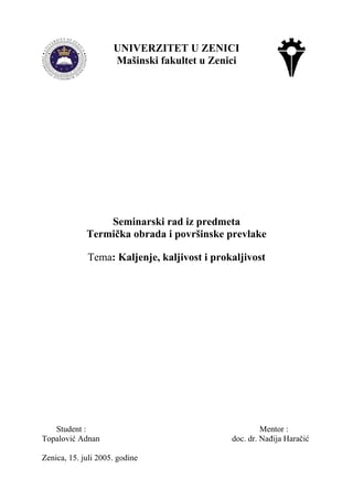 Kaljenje, kaljivost i prokaljivost