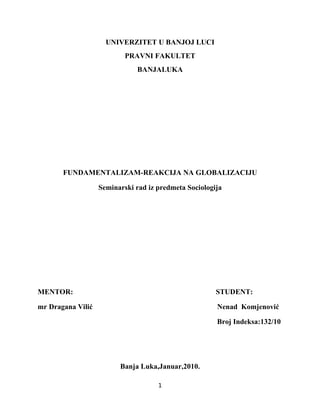 Fundamentalizam kao reakcija na globalizaciju