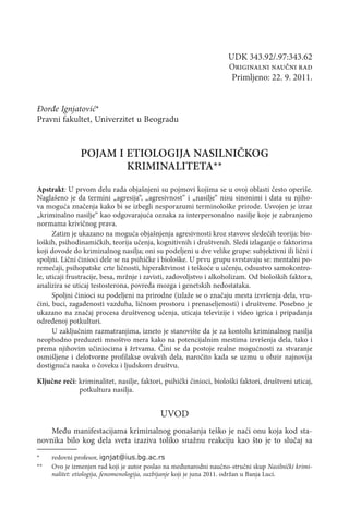 Pojam i etiologija nasilničkog kriminaliteta