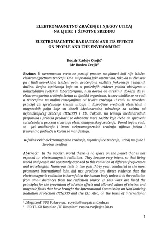 Elektromagnetno zračenje i njegov uticaj na ljude i životnu sredinu