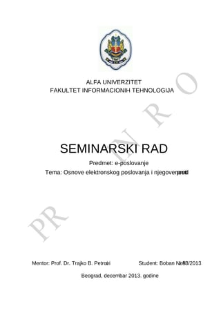 Osnove elektronskog poslovanja i njegove pred nosti