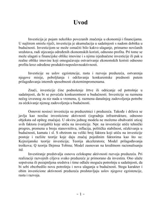 Investicije – Pojam i vrste