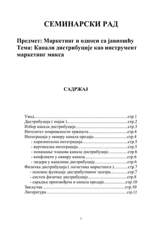 Kanali distribucije kao element marketing miksa