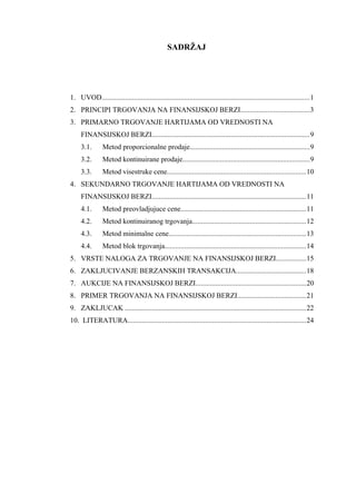 Principi i metodi trgovanja na finansijskoj berzi