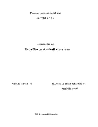 Eutrofikacija akvatičnog ekosistema