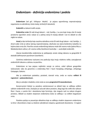 Endemizam – Definicija i podele