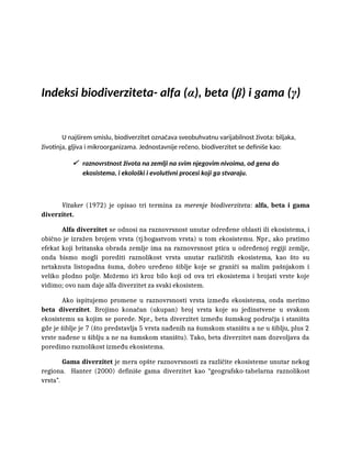 Indeksi biodiverziteta – alfa, beta i gama