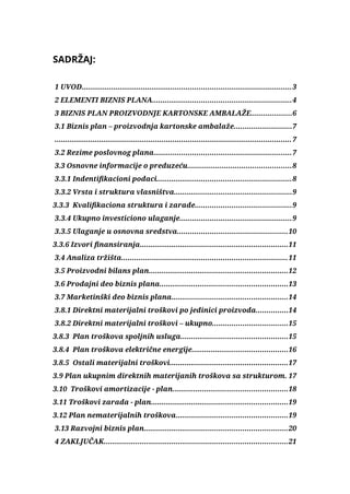 Biznis plan – Proizvodnja kartonske ambalaže