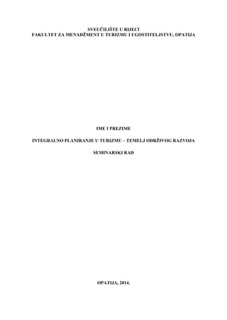 Integralno planiranje turizma i održivi razvoj