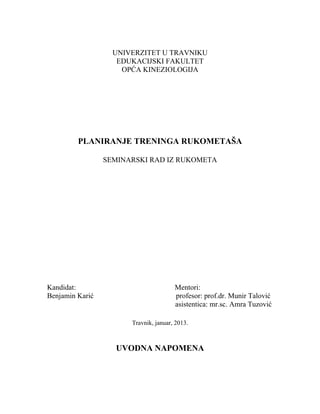 Planiranje treninga rukometaša