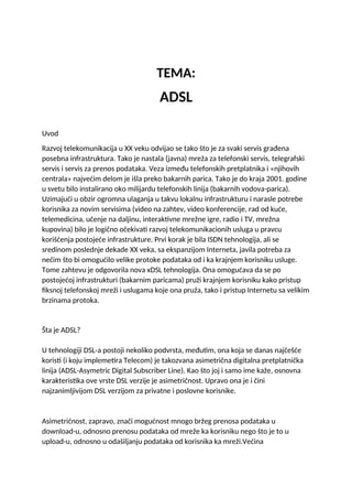 Adsl tehnologija: pregled i primena