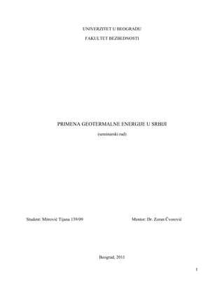 Primena geotermalne energije u Srbiji