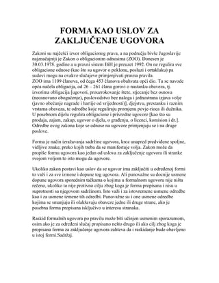Forma kao uslov za zaključenje ugovora