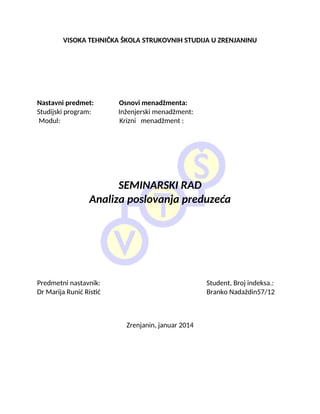 Analiza poslovanja preduzeća