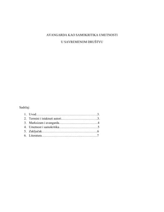 Avangarda kao društvena kritika u savremenom društvu