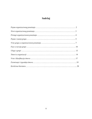 Timovi  i grupe kao deo organizacionog ponašanja