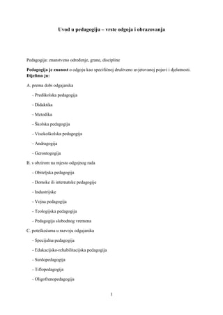 Uvod u pedagogiju – Vrste odgoja i obrazovanja