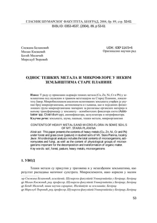 Odnos teških metala i mikroflore u nekim zemljištima Stare Planine