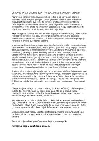 Osnovne karakteristike boja u grafičkom dizajnu