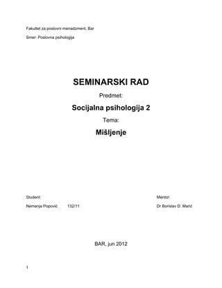 Socijalna psihologija – Mišljenje