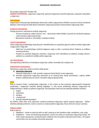 Osiguranje (I kolokvijum)