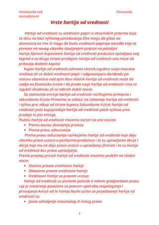 Vrste hartija od vrednosti