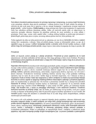 Etika, privatnost i zaštita intelektualne svojine u informacionim tehnologijama