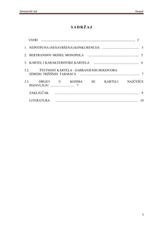 Duopol: seminarski rad o tržišnim strukturama i kartelima