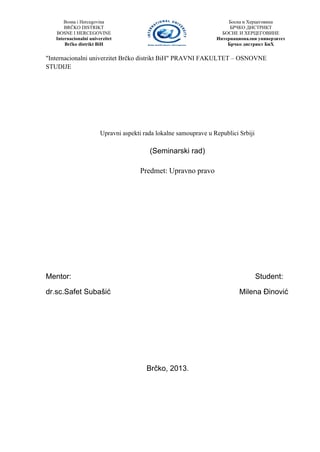 Upravni aspekti rada lokalne samouprave u Republici Srbiji