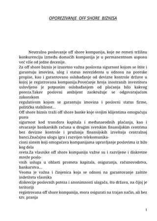 Oporezivanje off shore biznisa